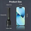 A black high-lumen rechargeable LED flashlight with a zoomable feature shown next to a smartphone.