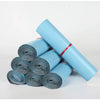 A roll of light blue heavy-duty waterproof poly mailer bags for shipping and storage.