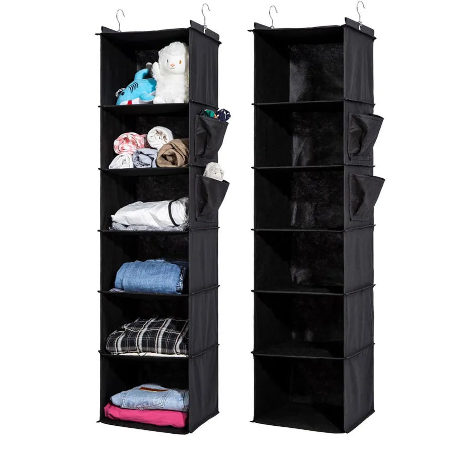 Foldable Hanging Closet Organizer with Multi-Tier Storage and Side Pockets