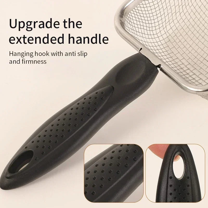 Black silicone extended handle for a stainless steel cat litter scoop with an anti-slip hanging hook