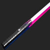 An RGB metal lightsaber with a white blade and pink accents, shown diagonally against a dark background.