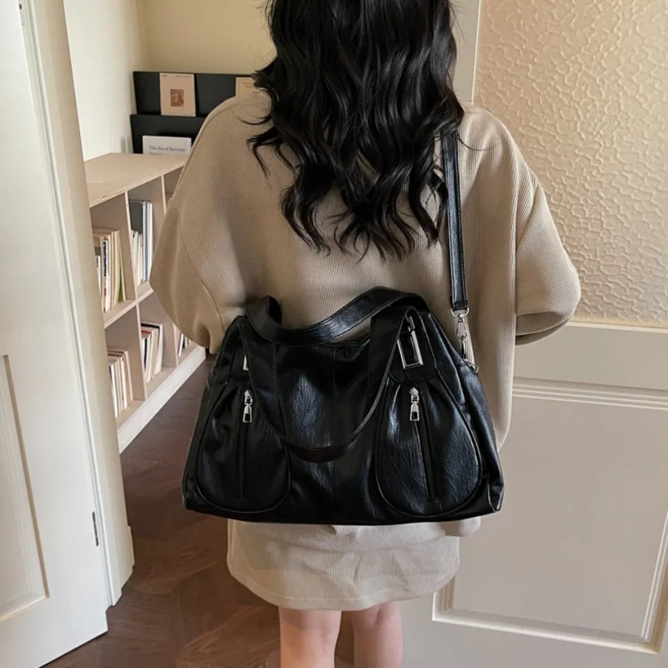 Rivet Punk Large Capacity Tote Bag with Adjustable Crossbody Strap