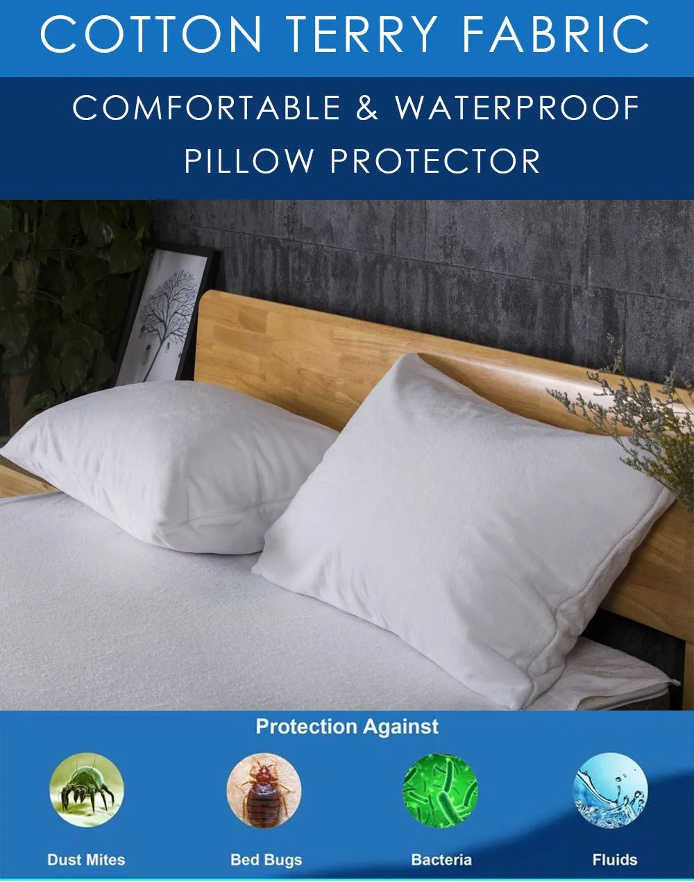Waterproof Cotton Pillow Protector with Zipper