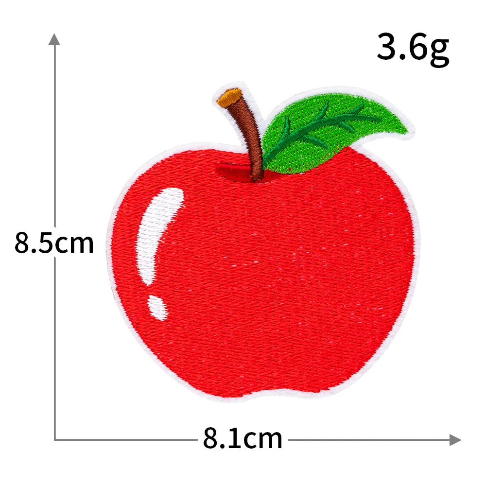 A red apple with a green leaf and a brown stem, showing its dimensions of 8.5cm in height and 8.1cm width.