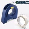 A blue professional masking tape applicator tool with a yellow handle and a roll of white painter's tape.