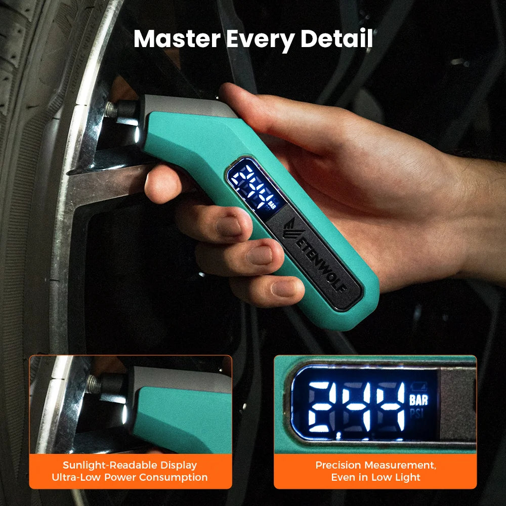 Digital Tire Pressure Gauge with Backlit Display and 3–200 PSI Range