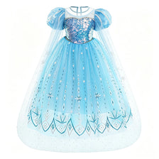 Light blue tulle princess party dress with a sparkly bodice and sheer overlay