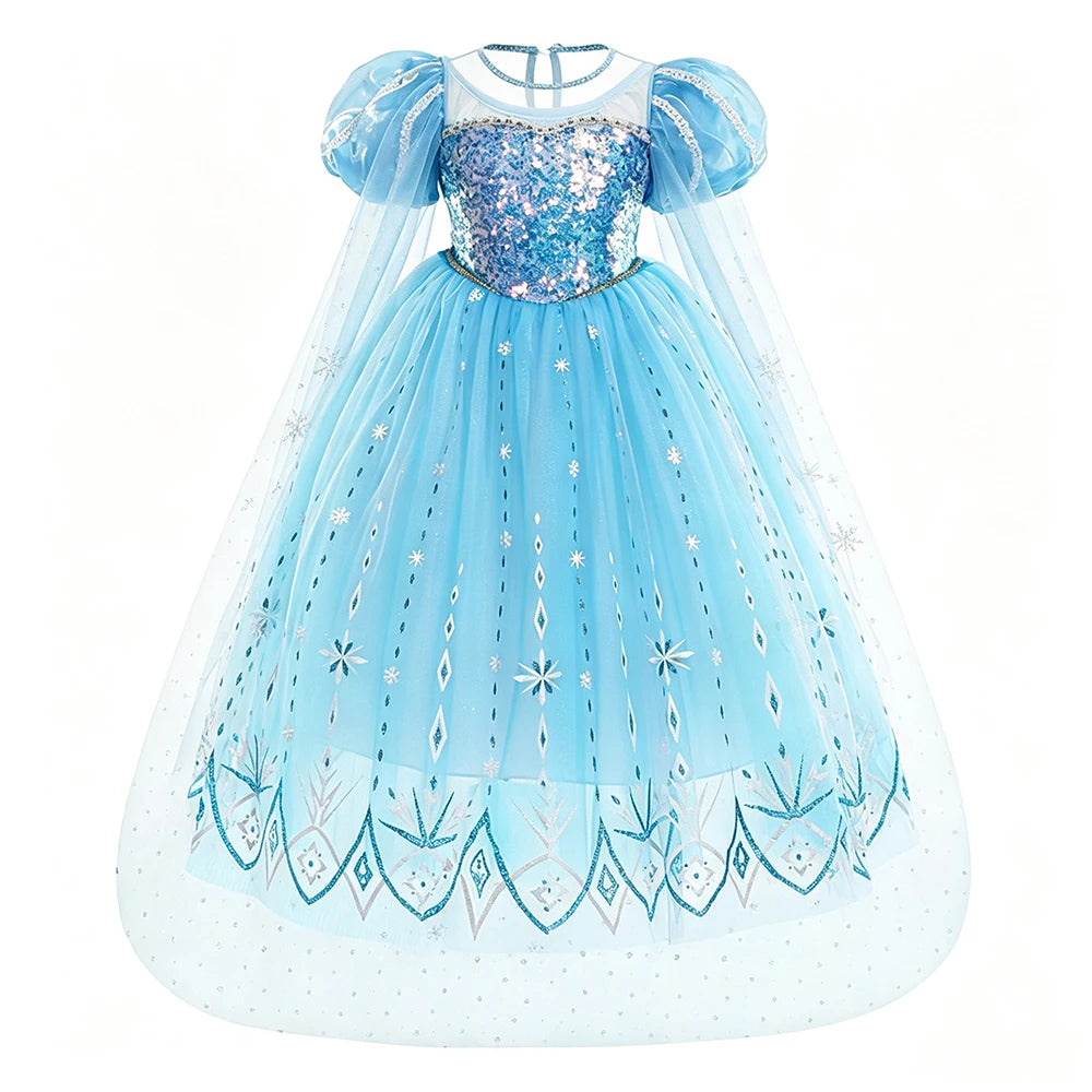 Light blue tulle princess party dress with a sparkly bodice and sheer overlay