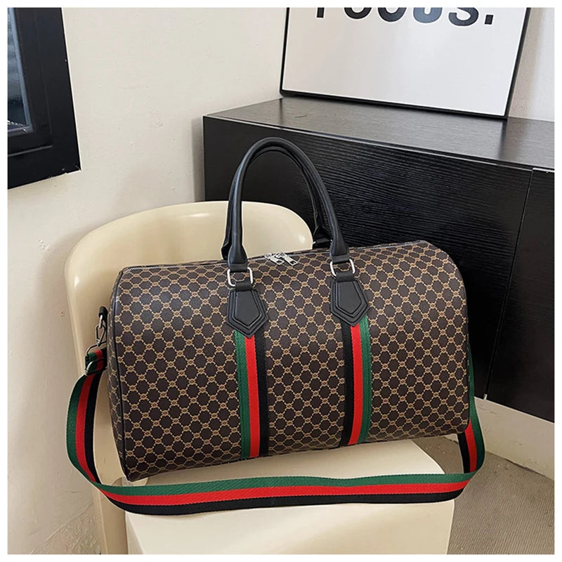 Large Capacity Women's Travel Duffel Tote with Plaid Design