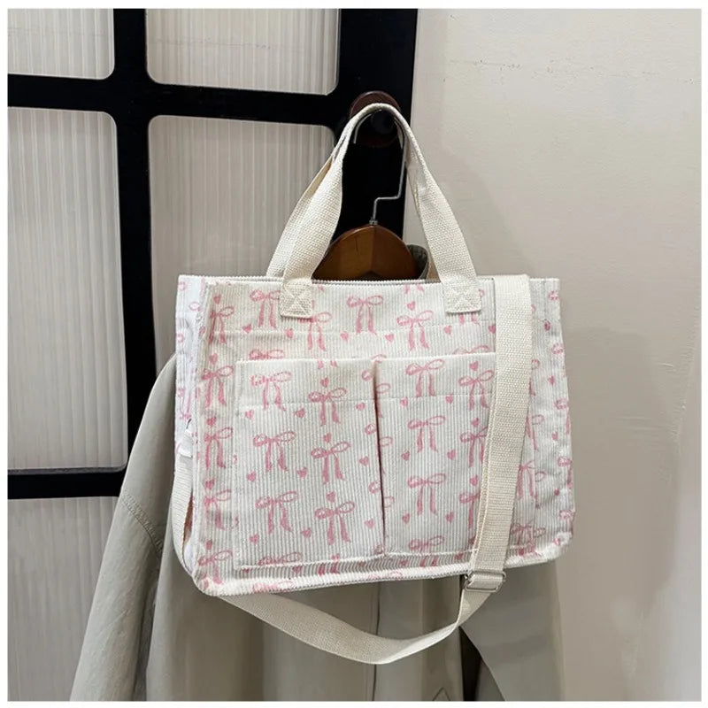 Strawberry Bowknot Canvas Tote Bag