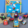 Air dry clay modeling set with various colored figures and tools displayed in front of a colorful painted background.