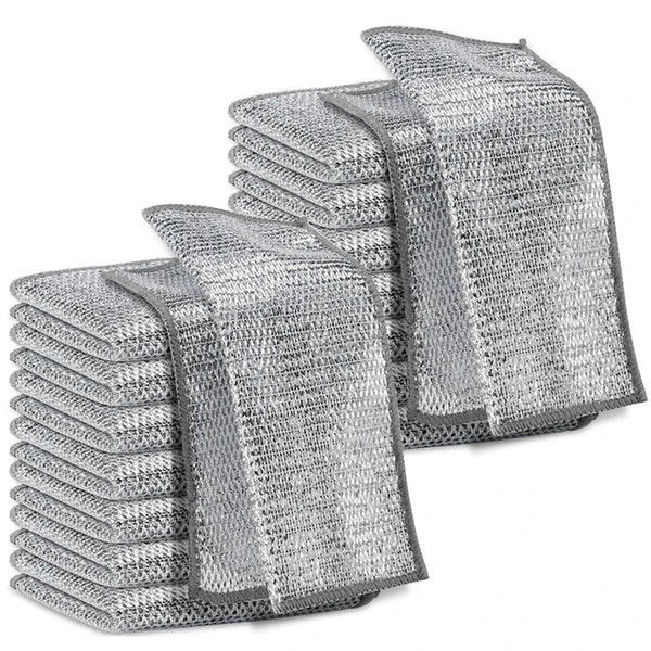 Stack of silver wire cleaning cloths or dish rags for kitchen use