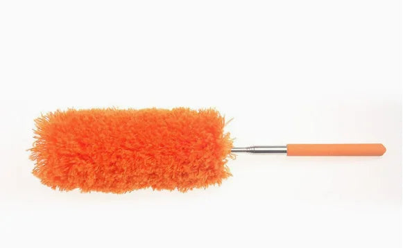 Orange extendable microfiber duster with a long handle