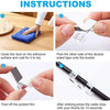 Instructions showing how to use self-adhesive cable clips for cord management on a surface.