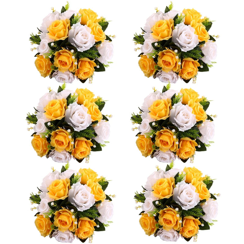 Set of 6 Silk Rose Flower Balls for Wedding & Event Decor