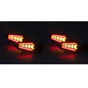 A pair of universal 12V motorcycle LED flowing turn signal indicators glowing red and yellow.