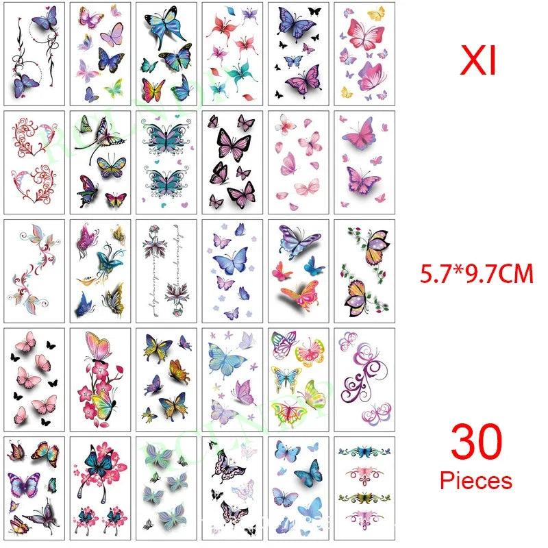 Colección de 30 pegatinas temporales con diseños como luna, estrella, diablo y flores.