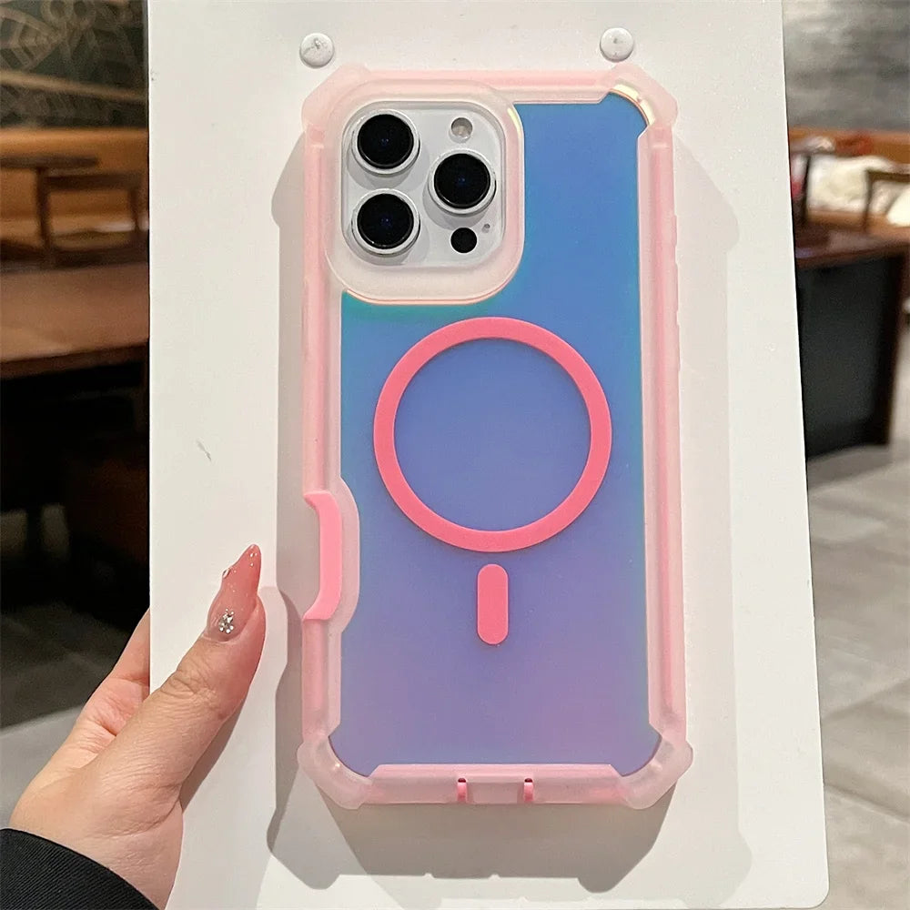 Laser Dazzling Magnetic Armor Case for iPhone with Dual-Layer Protection