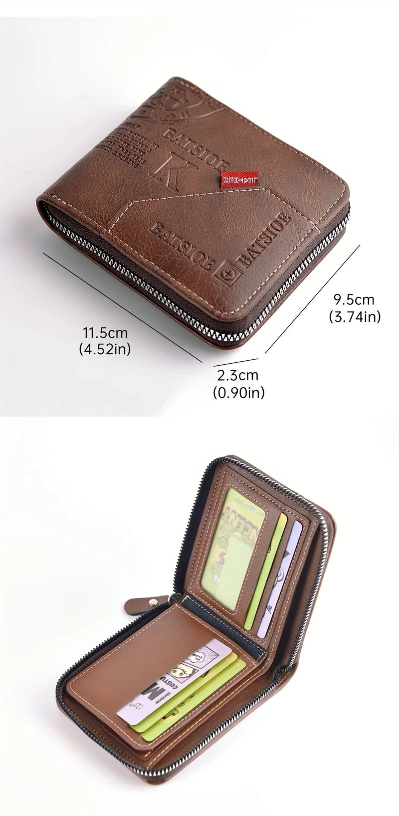 Men's Waxed Leather Card Holder Wallet with Zipper Coin Pocket