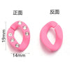 Pink acrylic jewelry connector clasps with crystal accents shown from the front and back views