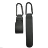 Black 360° rotating stroller hook with a PU leather baby bag organizer