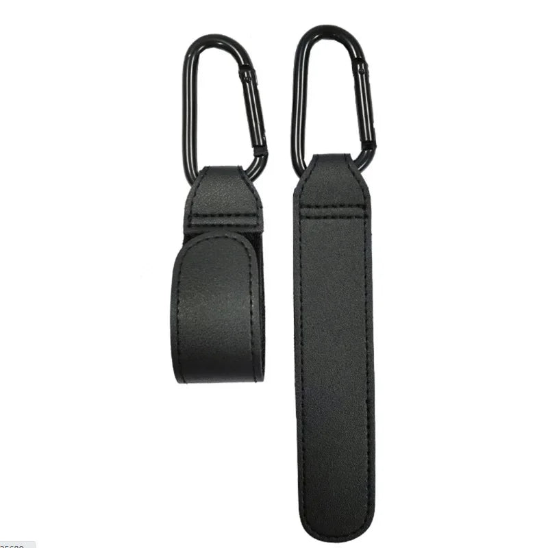 Black 360° rotating stroller hook with a PU leather baby bag organizer