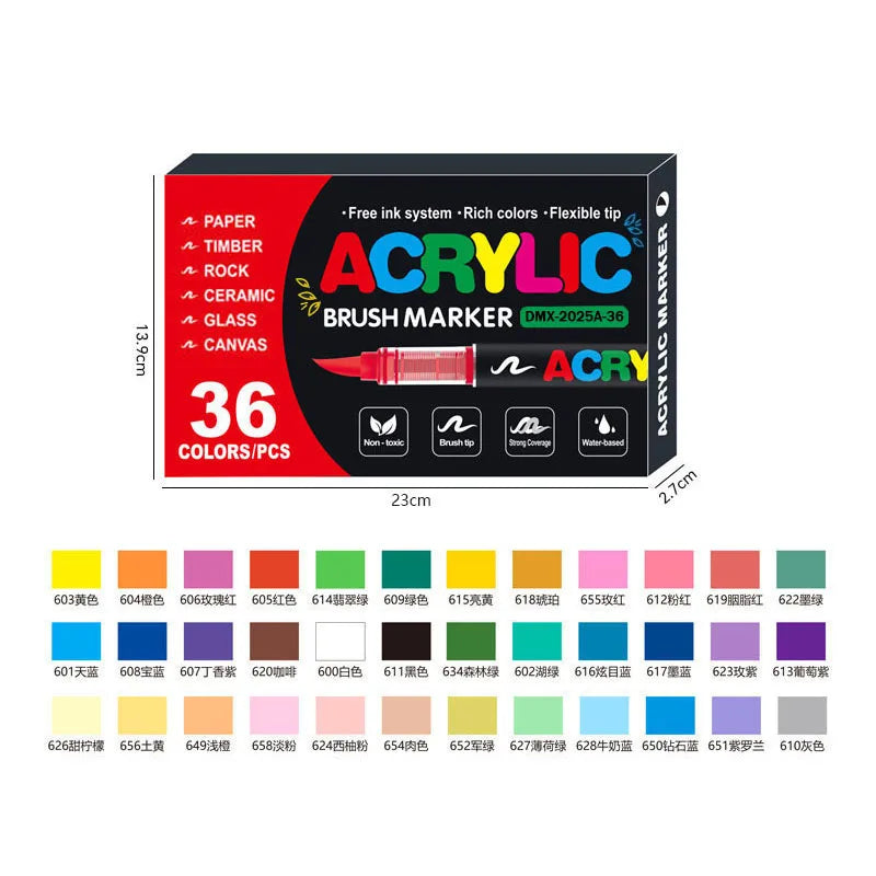 72-farbiger Acrylfarbe-Marker-Set mit Pinselspitzen