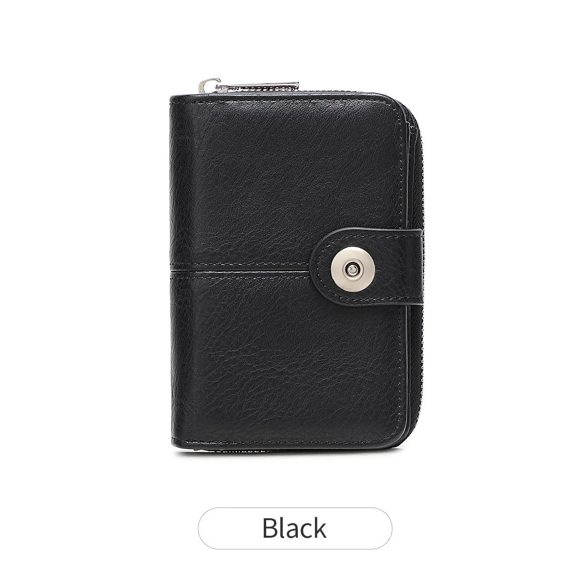 Black vintage RFID blocking short wallet with zipper closure