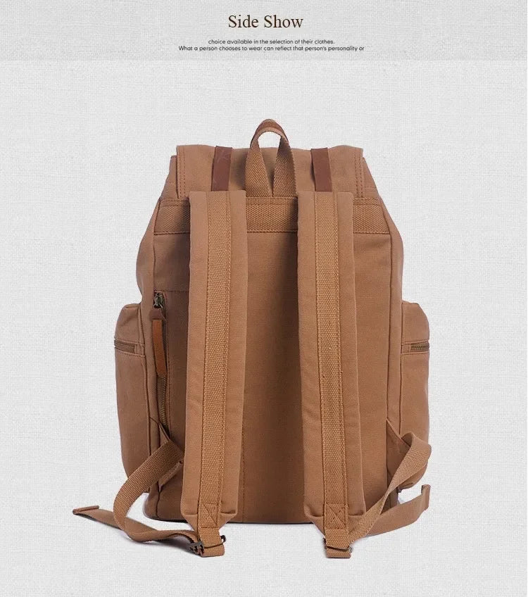Vintage Canvas Backpack with Leather Accents – Large Capacity Travel & Laptop Bag