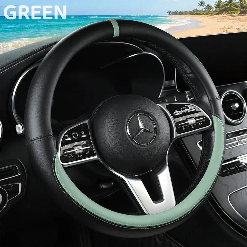 Premium Napa Leather Steering Wheel Cover – Universal Fit, All-Season Comfort