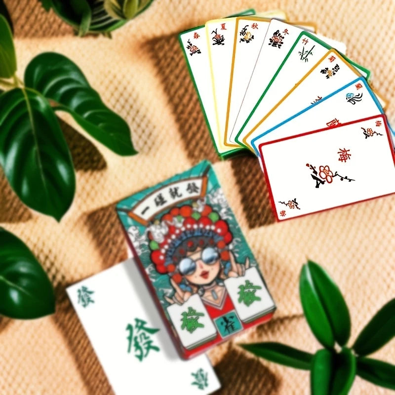 Portable Mahjong Card Set with Dice for Travel and Parties