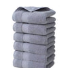 A stack of six gray textured face towels