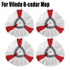 Four views of a white and red looped mop head replacement for Vileda O-cedar mop.