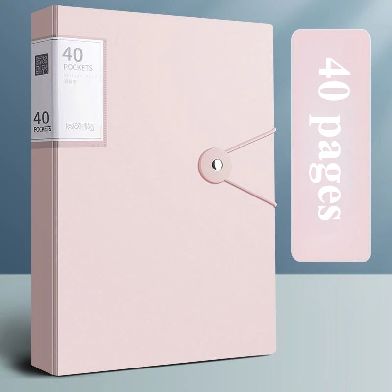 A pink A4 expanding file organizer with 40 pockets and a separate page card.