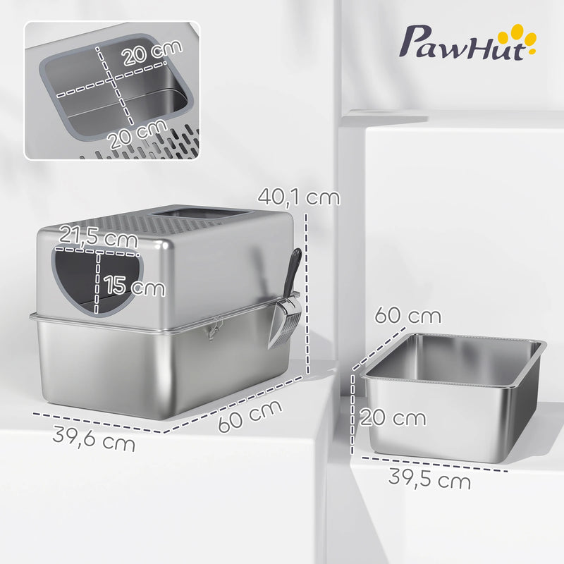 XL Stainless Steel Cat Litter Box with Lid and Scoop