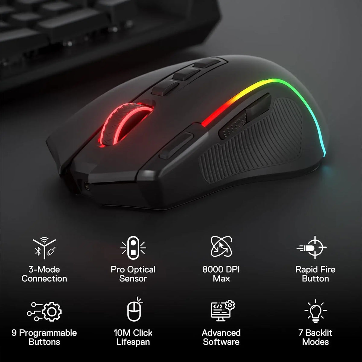 Redragon M612 PRO Gaming Mouse with Advanced 8,000 DPI Sensor and RGB Lighting