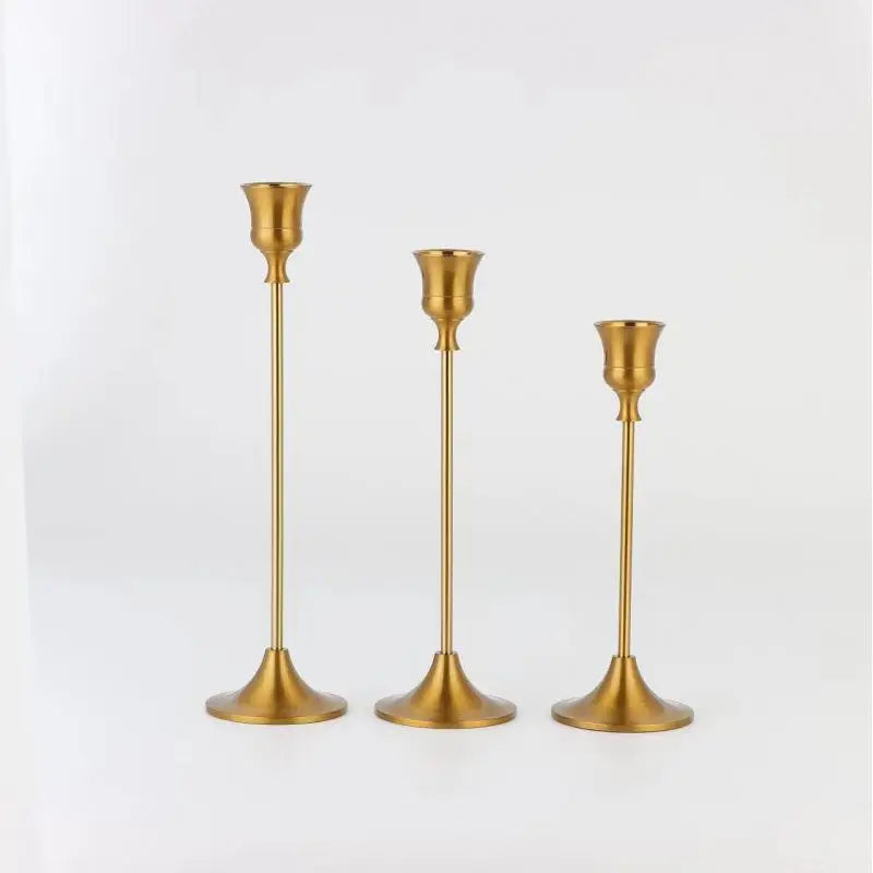 Vintage Set of 3 Metal Candle Holders with Matte Gold Finish