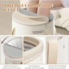 Portable collapsible bucket for feet with a lid and storage bag shown in a light beige color.