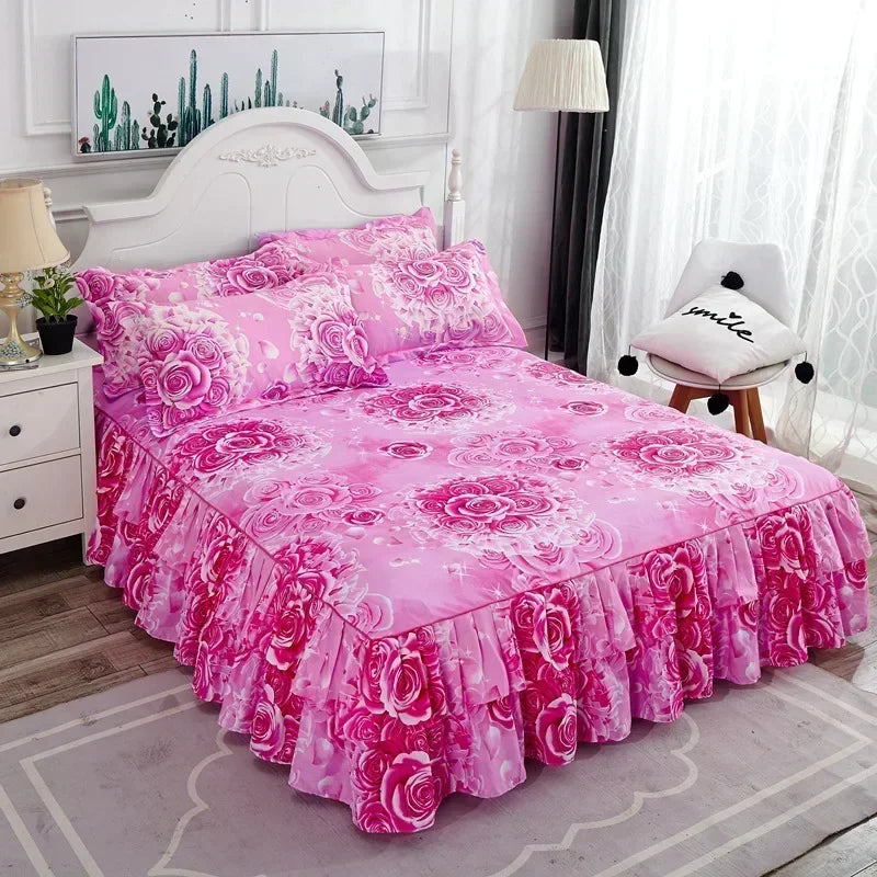Floral Ruffle Bed Skirt with Matching Pillowcases