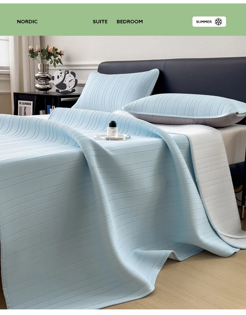 Ice Silk Cooling Bed Pad with Pillowcases – Breathable & Soft Summer Bed Mat