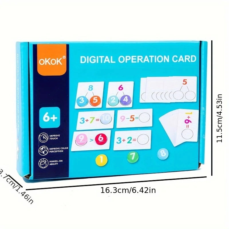 A blue digital operation card set for kids featuring number cards and learning activities.