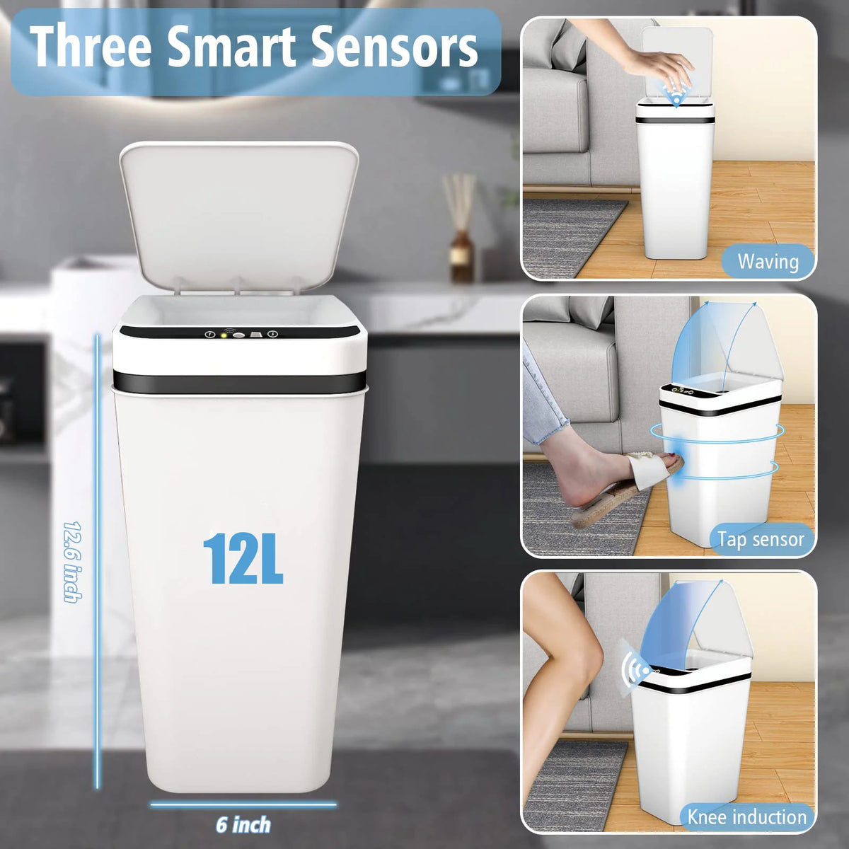 Touchless Motion Sensor Trash Can with Auto-Open Lid
