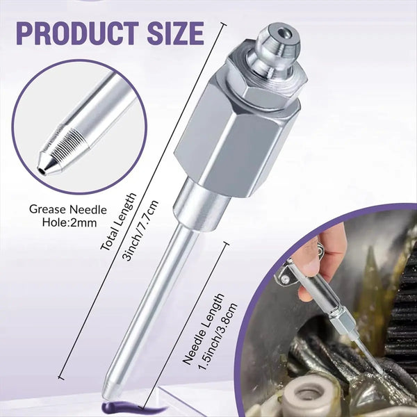 Grease Gun Coupler Kit with 90° Adapter and Needle Nozzles