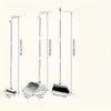 A set of three folding brooms and a dustpan with aluminum handles shown in various lengths.