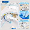 A disposable toilet brush head is shown being used to clean a toilet bowl, with instructions for use and disposal.