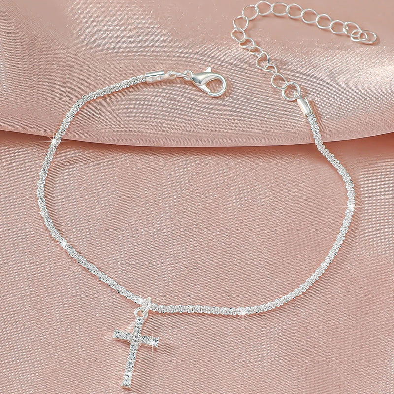Dainty CZ Anklet with Layered Chain Design