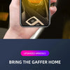 A hand holds a smartphone displaying a bright yellow light source, demonstrating the soft and flicker-free quality of the amb