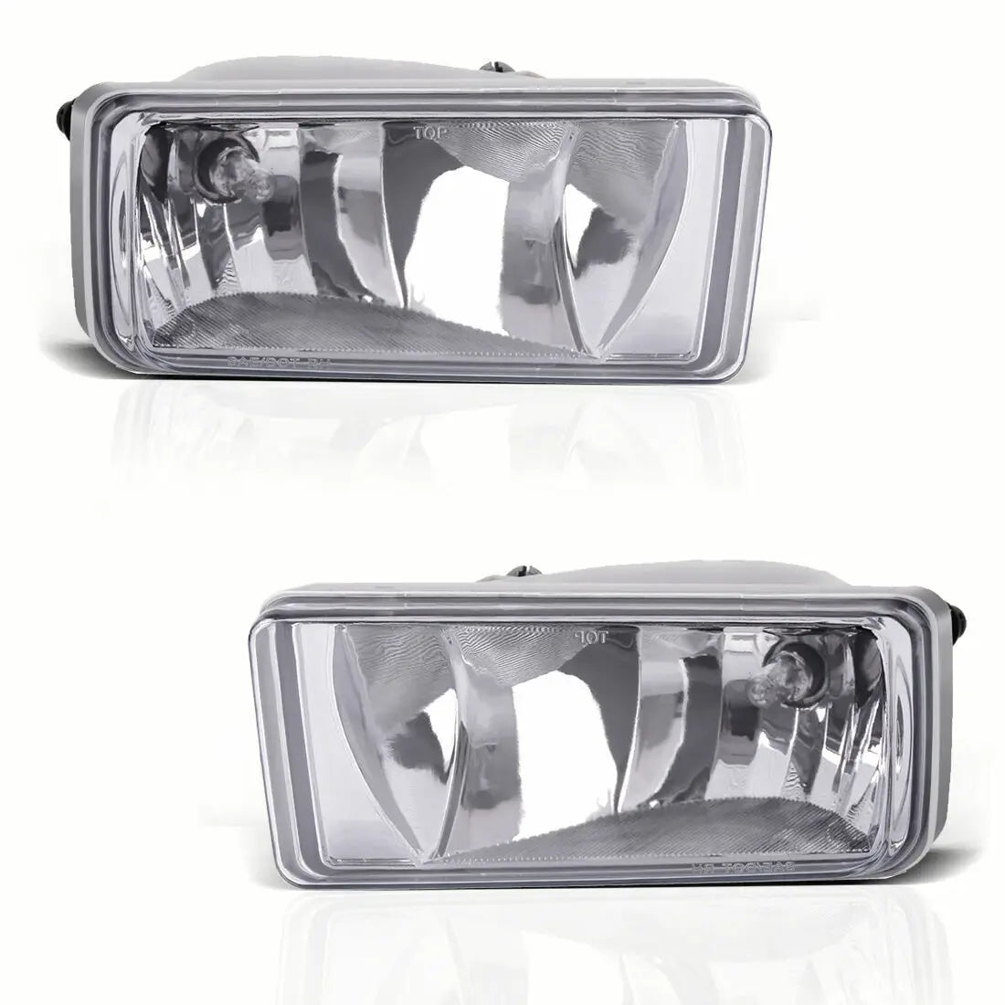A clear plastic front bumper fog light assembly for a truck or SUV.