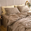 Washed Cotton Ruffle Bedding Set with Bow Ties – Pure White