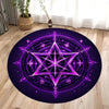 Round magic circle pattern area rug with a vibrant purple geometric design